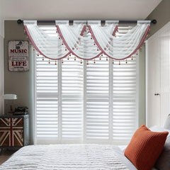 Translucent Wavy Valance Curtain with Beads Edge for Living Room Bedroom Window