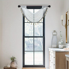Translucent Wavy Valance Curtain with Beads Edge for Living Room Bedroom Window