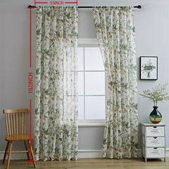 Red Flower Pole Curtain with Background Printing Soft and Sheer