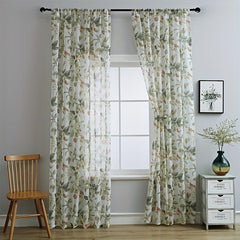 Red Flower Pole Curtain with Background Printing Soft and Sheer