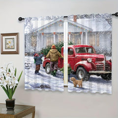 Christmas Family Red Car Curtain