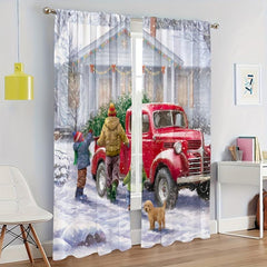 Christmas Family Red Car Curtain