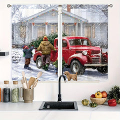 Christmas Family Red Car Curtain