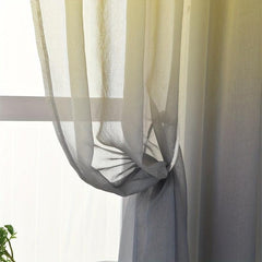 Yellow Grey Gradient Tulle Sheer Voile Rod Type Curtain