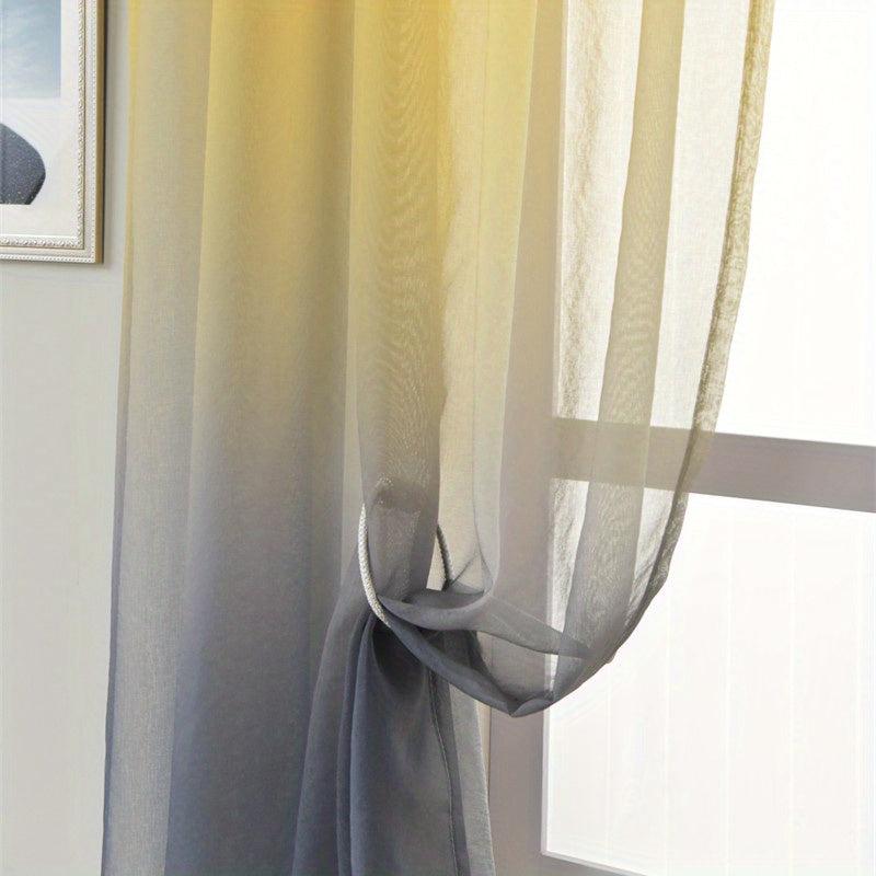 Yellow Grey Gradient Tulle Sheer Voile Rod Type Curtain