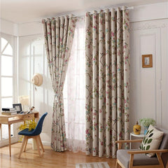 Modern Blackout Curtain with Branch and Leaf Print Grommet Top