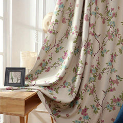 Modern Blackout Curtain with Branch and Leaf Print Grommet Top