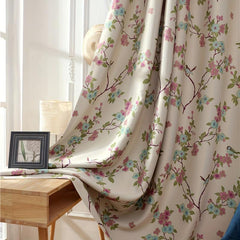 Modern Blackout Curtain with Branch and Leaf Print Grommet Top