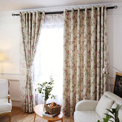 Modern Blackout Curtain with Branch and Leaf Print Grommet Top