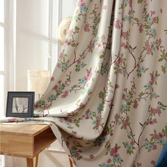Modern Blackout Curtain with Branch and Leaf Print Grommet Top