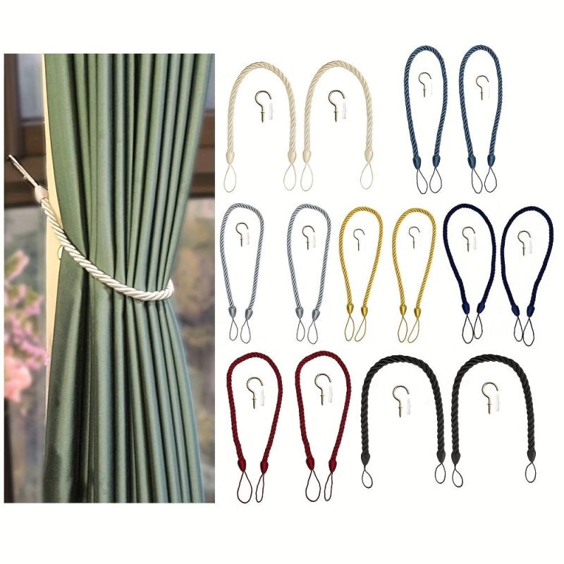 2pcs Hand Woven Curtain Tieback with Metal Hooks for Home Decor