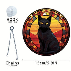 Halloween Cat Round Acrylic Stain Window Hanging Wall Decoration