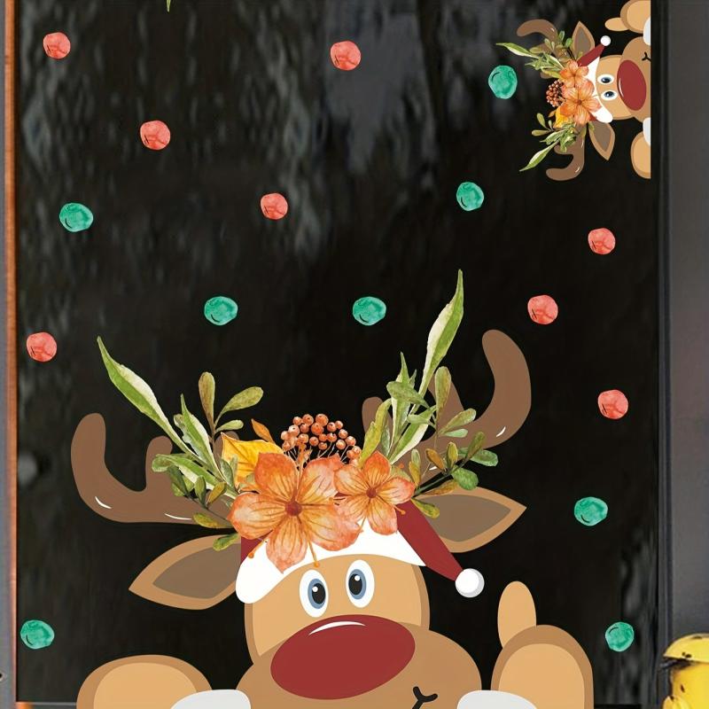 2pcs Christmas Elk Window Stickers Removable Waterproof Vinyl Wall Decor