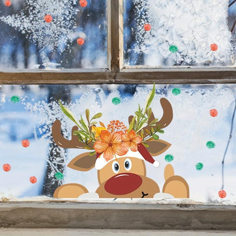 2pcs Christmas Elk Window Stickers Removable Waterproof Vinyl Wall Decor