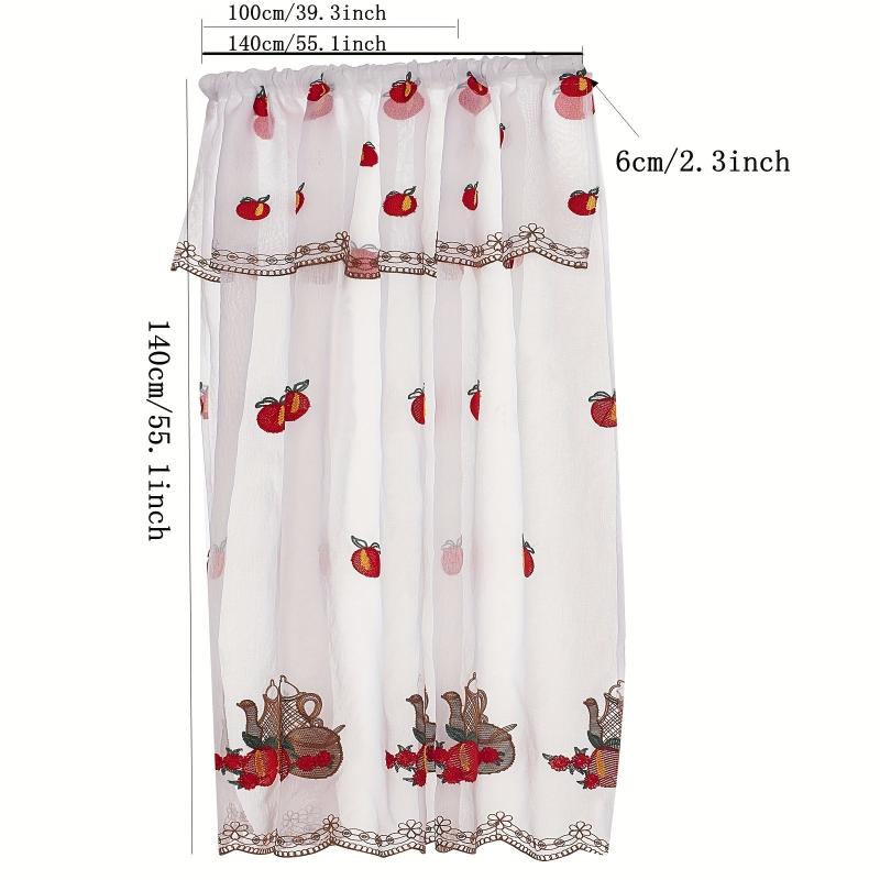 Embroidered Fruit Pattern Short Curtain Rod Pocket