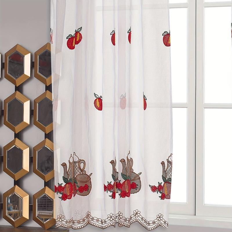 Embroidered Fruit Pattern Short Curtain Rod Pocket