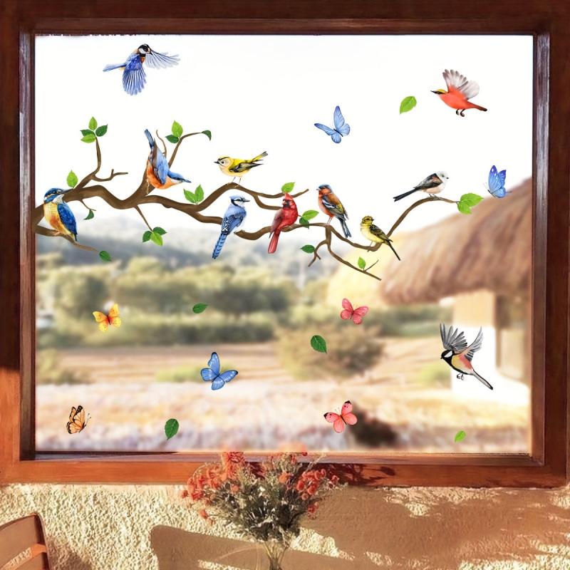 Cartoon Bird Butterfly Wall Sticker Decor for Living Room Bedroom Kitchen
