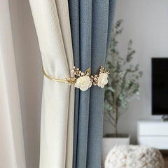 Metal Faux Pearl Curtain Holdback with Flower Accent