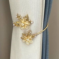 Metal Faux Pearl Curtain Holdback with Flower Accent