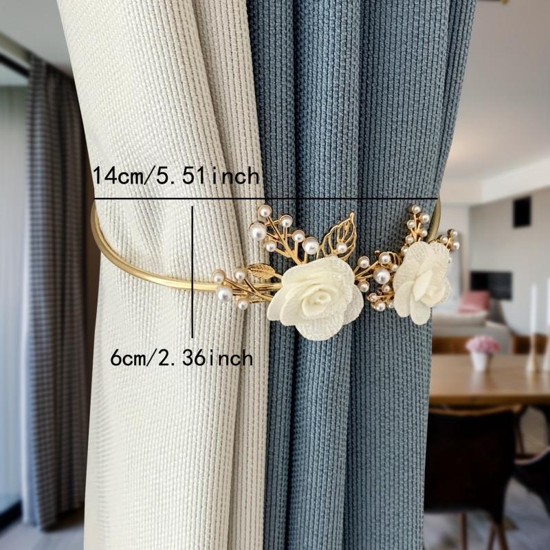 Metal Faux Pearl Curtain Holdback with Flower Accent