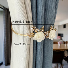 Metal Faux Pearl Curtain Holdback with Flower Accent