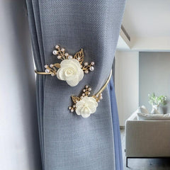 Metal Faux Pearl Curtain Holdback with Flower Accent