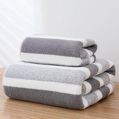 2pcs Geometric Pattern Towel & Bath Towel Set Absorbent Fast Drying