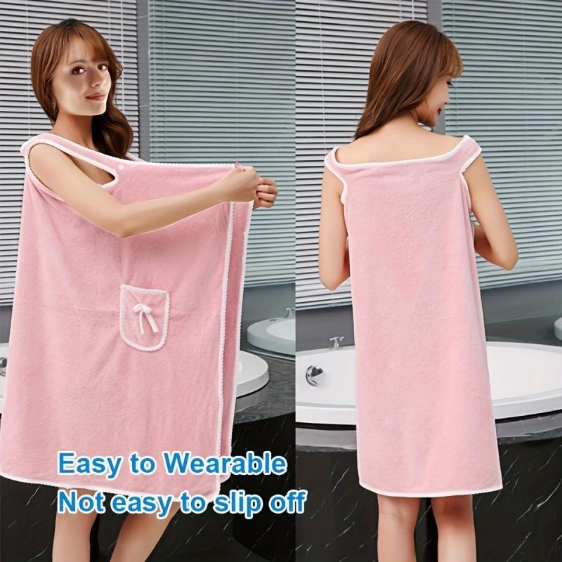 Women's Wearable Bath Towel Bow Soft Shower Skirt Adjustable Bath Robe