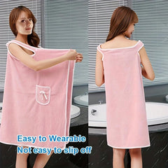 Women's Wearable Bath Towel Bow Soft Shower Skirt Adjustable Bath Robe