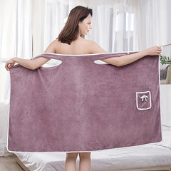 Women's Wearable Bath Towel Bow Soft Shower Skirt Adjustable Bath Robe