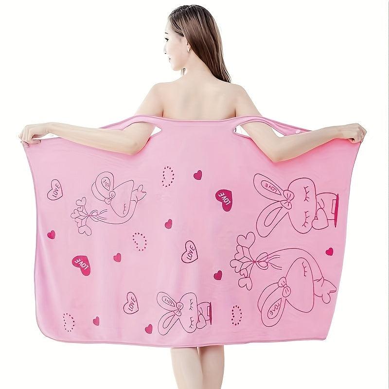 Rabbit Pattern Women's Towel Wrap Bathrobe Quick Drying Spa Wrap Towel