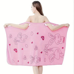 Rabbit Pattern Women's Towel Wrap Bathrobe Quick Drying Spa Wrap Towel