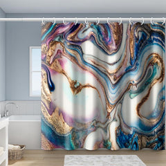 Gray Golden Marble Shower Curtain Set Bathroom Decor