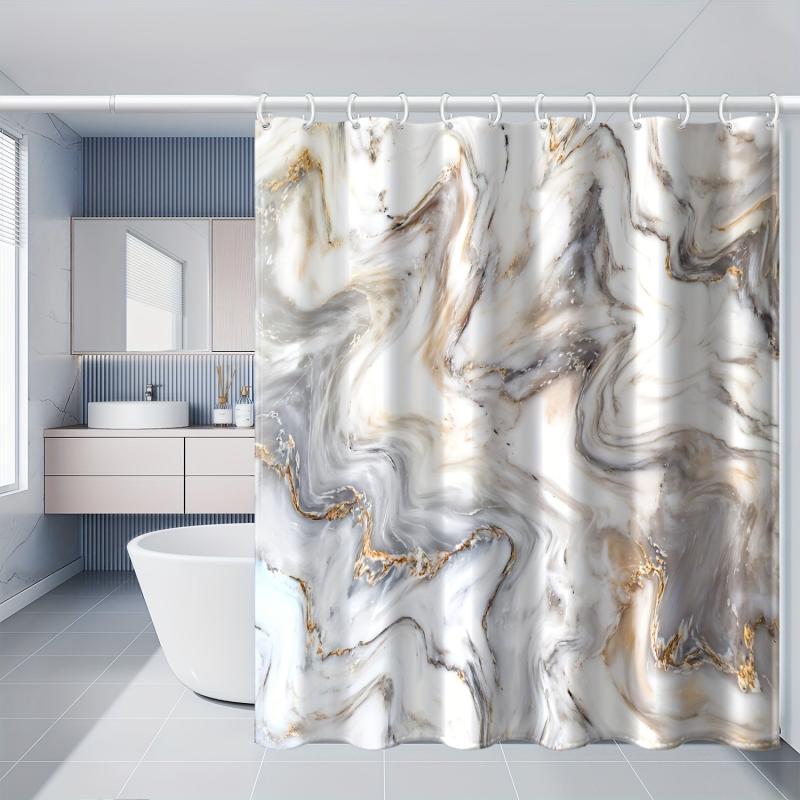 Gray Golden Marble Shower Curtain Set Bathroom Decor
