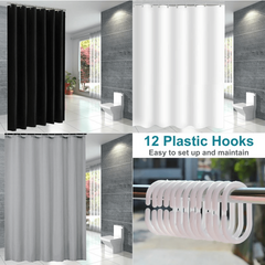 Waterproof Shower Curtain with 12 Hooks for Home Bathroom Decor