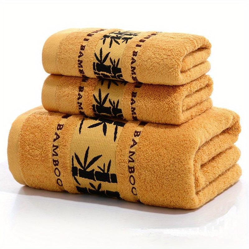 3pcs Bamboo Fiber Towel Set - 1 Bath Towel, 2 Hand Towels