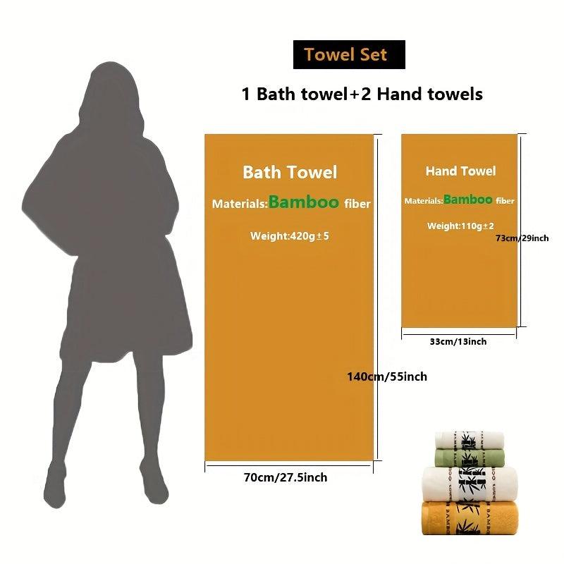 3pcs Bamboo Fiber Towel Set - 1 Bath Towel, 2 Hand Towels