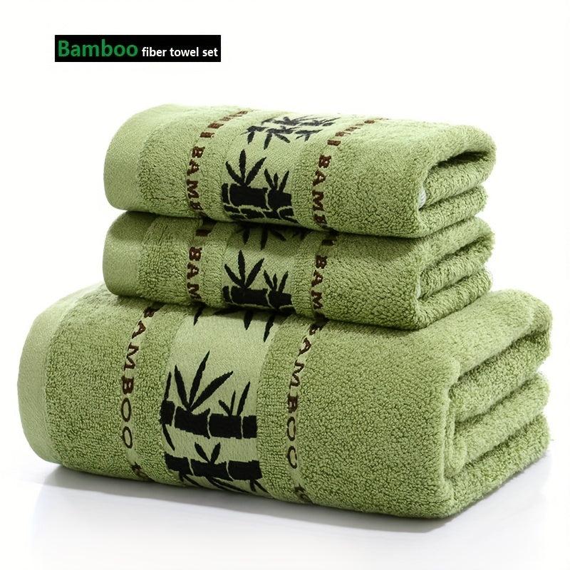 3pcs Bamboo Fiber Towel Set - 1 Bath Towel, 2 Hand Towels