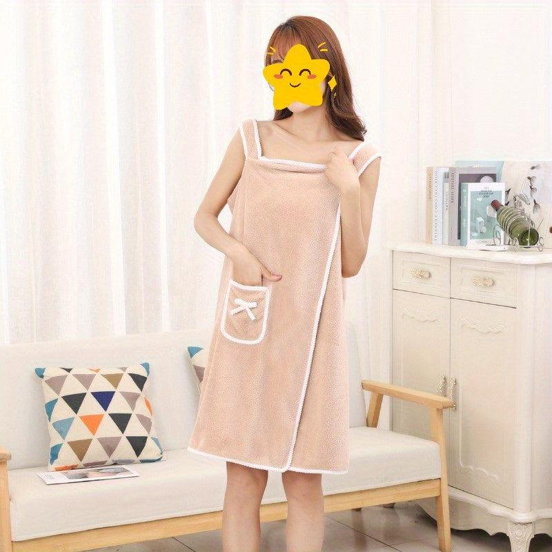 Soft Coral Velvet Bath Skirt with Bow - Bathroom Gift for Women