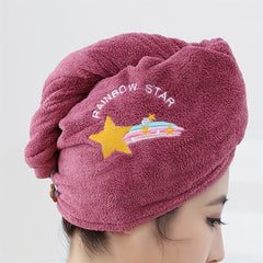 Rainbow Hair Towel with Button Quick Drying Hair Wrap Towel