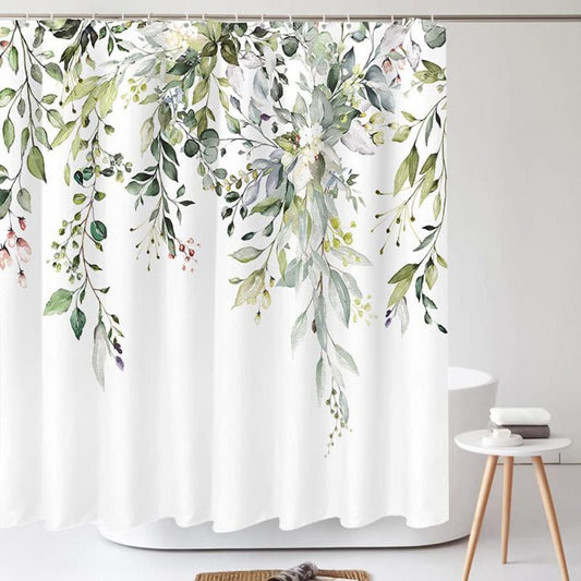 Green Eucalyptus Shower Curtain Watercolor Leaves Floral Bathroom Decoration