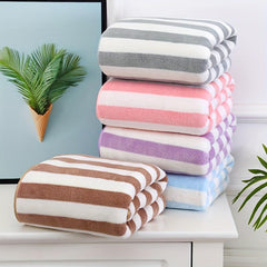 2pcs Soft Striped Bath Towel Quick Dry Absorbent Towel for Swimming Home Gym