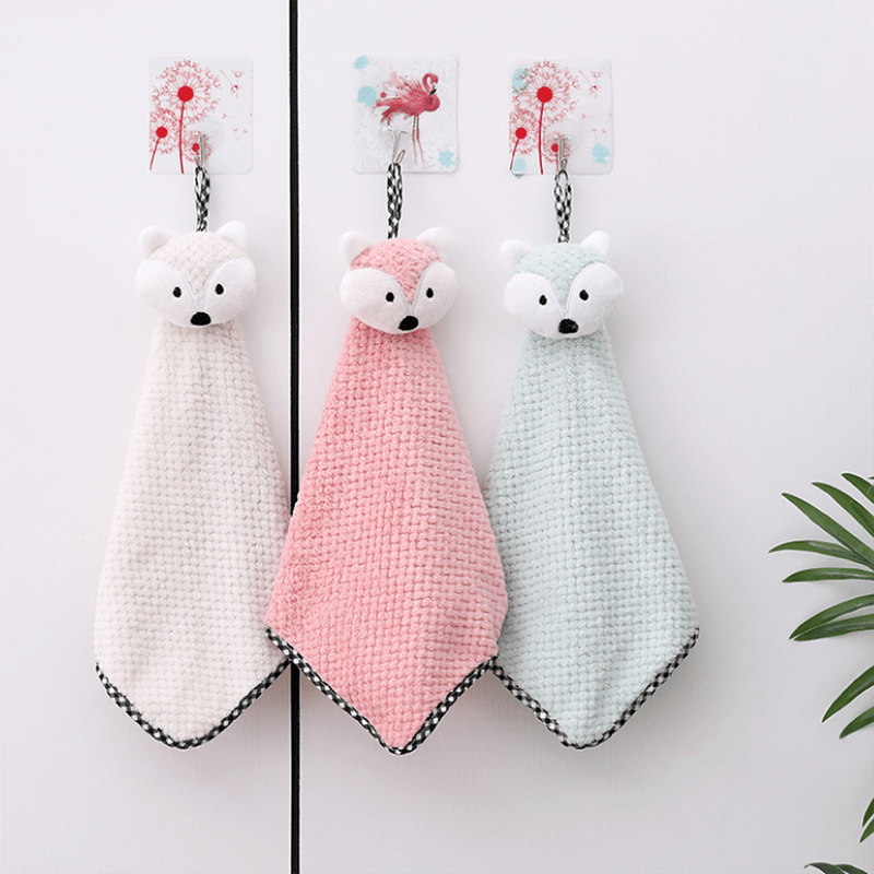 Bear Hand Towel Soft and Absorbent Coral Fleece for Bathroom and Kitchen