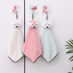 Bear Hand Towel Soft and Absorbent Coral Fleece for Bathroom and Kitchen