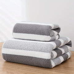 2pcs Striped Pattern Towel Set Soft Hand Towel Bath Towel Quick Drying