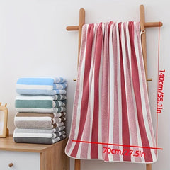 2pcs Striped Pattern Towel Set Soft Hand Towel Bath Towel Quick Drying