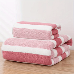 2pcs Striped Pattern Towel Set Soft Hand Towel Bath Towel Quick Drying