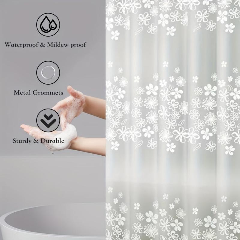 Semi-Transparent Flower Shower Curtain Liner with Hooks