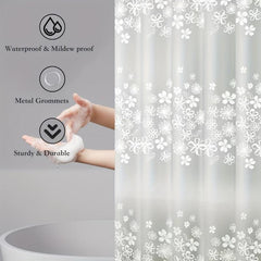 Semi-Transparent Flower Shower Curtain Liner with Hooks