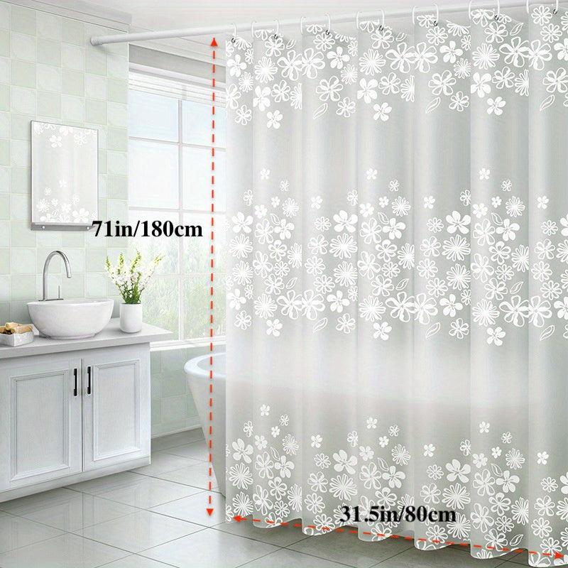 Semi-Transparent Flower Shower Curtain Liner with Hooks